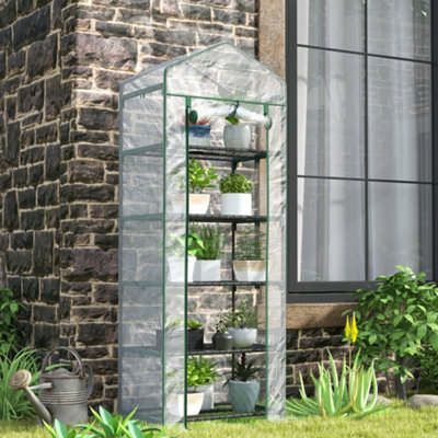 B&Q -  5 Tier Mini Greenhouse Grow House W/ Roll Up DoorWhite/green