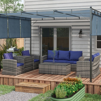 Outsunny 6 Pcs Patio Rattan Sofa Set Conversation Furniture Navy Blue from B&Q