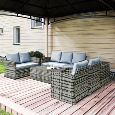 Outsunny 6 Pcs Patio Rattan Sofa Set Conversation Furniture Grey from B&Q