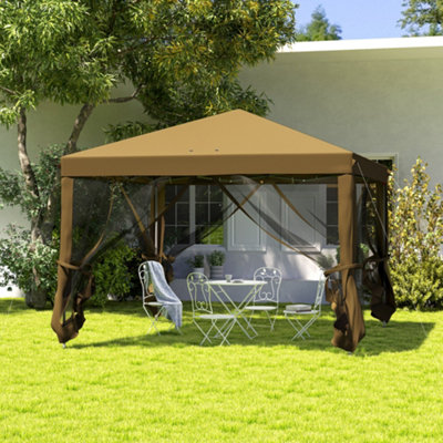 B&Q -  Heavy Duty Pop Up Gazebo With Removable Mesh Sidewall Khaki