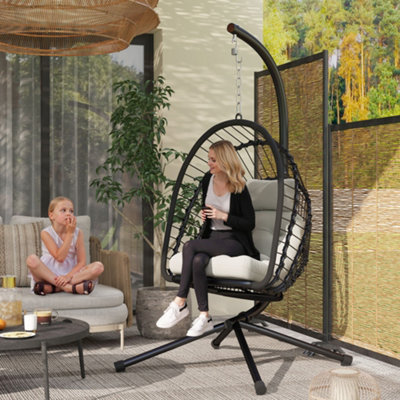 Outsunny Pe Hanging Swing Chair W/ Thick Cushion, Patio Hanging Chair, Black