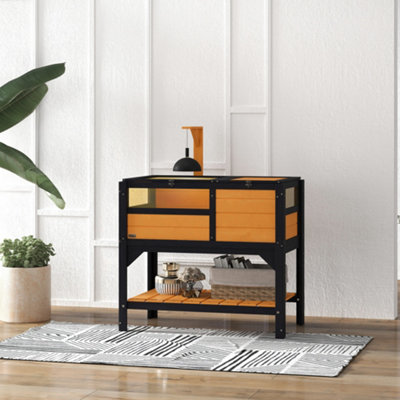 Pawhut Wooden Tortoise House W/ RunShelterShelfLamp HolderYellow from B&Q