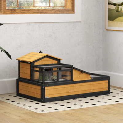 Pawhut Wooden Tortoise House Indoor Outdoor W/ BalconyTrayOpenable Roof from B&Q