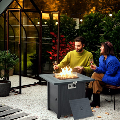 Outsunny Outdoor Square Fire Pit Table W/ Lid And Lava Rocks Dark Grey from B&Q