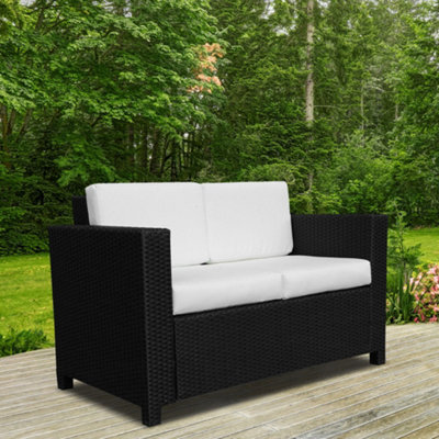 Outsunny Rattan Wicker 2-Seat Sofa Loveseat Padded Garden Furniture Black - Image 4