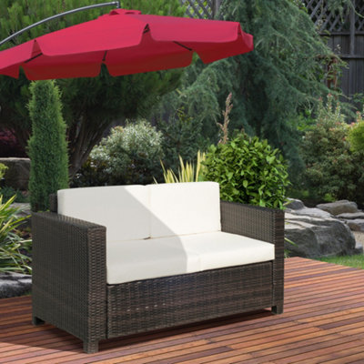 B&Q -  Rattan Wicker 2-Seat Sofa Loveseat Padded Garden Furniture Brown