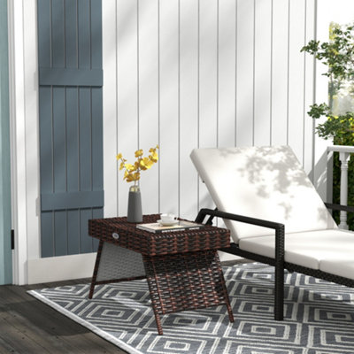 B&Q -  Foldable Outdoor Coffee TableSteel Frame Rattan Side TableBrown