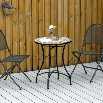 Outsunny 60Cm Mosaic Round Bistro Table Outdoor Garden Side Table, Grey