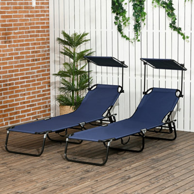 Outsunny 2 Piece Folding Sun Loungers With Adjustable Backrest, Dark/Blue