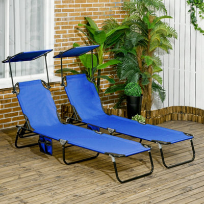 Rackhams Blue Set Of Two Folding Sun Loungers, With Adjustable Backs And Sun Canopies - Image 7