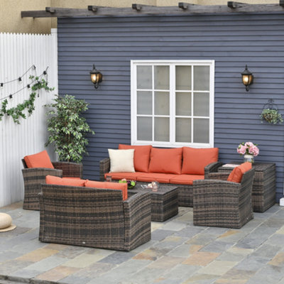 B&Q -  6 Pcs Patio Rattan Sofa Set Conversation Furniture Orange