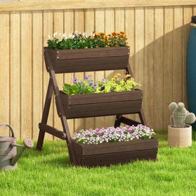 B&Q -  3 Tier Raised Garden Bed Wooden Elevated Planter Box KitTan