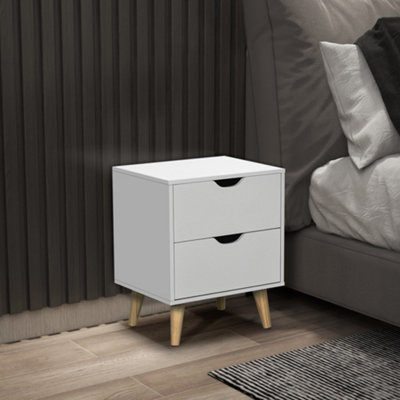 HOMCOM Bedside Table with Drawer, Side Table with Pine Wood Legs, White - Image 12