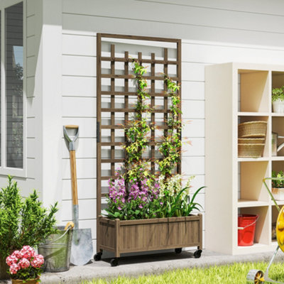 B&Q -  Wooden Trellis PlanterRaised Garden Bed With WheelsBrown