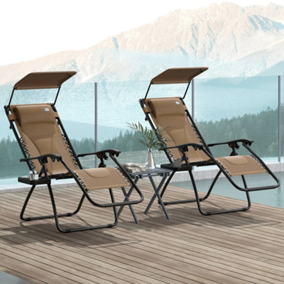 B&Q -  2 Pcs Zero Gravity Lounger ChairFolding Reclining ChairBrown