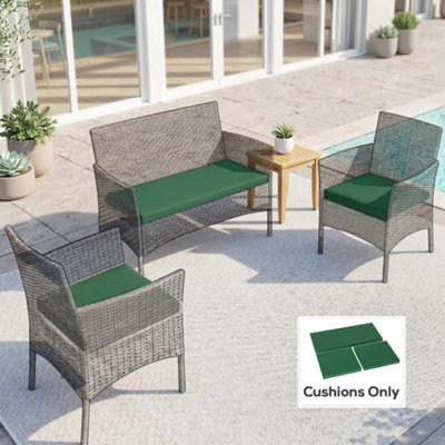 Rackhams Grey/Green 3Pcs Rattan Garden Seat Cushions Pads For Patio Furniture, - Image 4