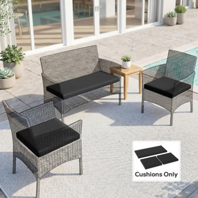 B&Q -  3Pcs Rattan Garden Seat Cushions Pads For Patio Furniture Black