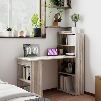 Homcom 120Cm Computer Desk Bookshelf Writing Table 6 Shelves Grey from B&Q