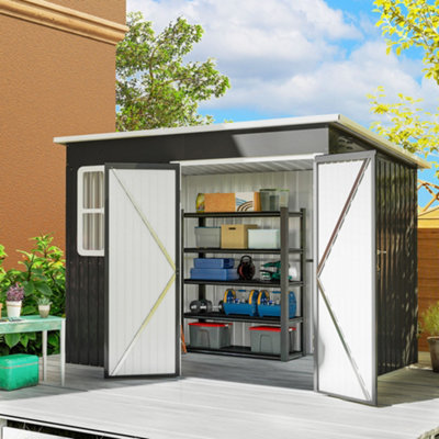 Outsunny 8.5 X 6Ft Galvanised Steel Garden Shed With Foundation Kit, Grey