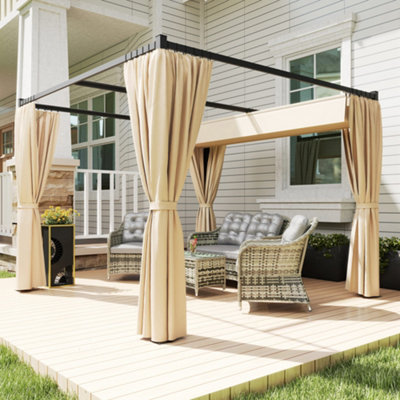 B&Q -  3 X 3(M) Pergola With Retractable Roof And CurtainsKhaki
