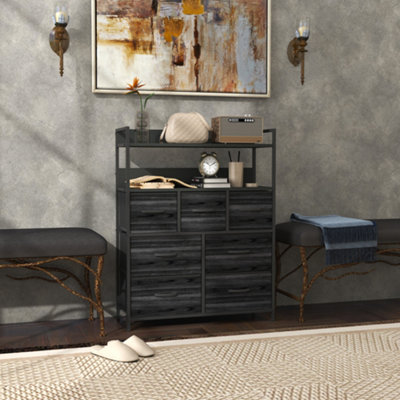 Homcom Bedroom Chest Of Drawers 7 Drawer Dresser W/ ShelvesBlack from B&Q