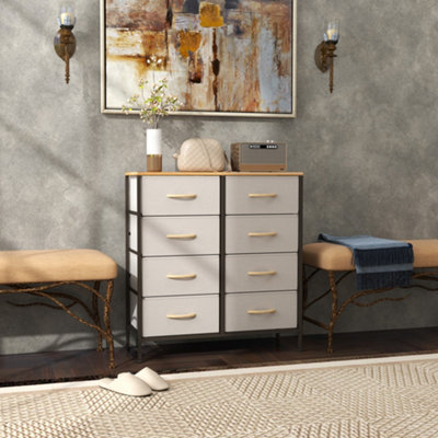 Homcom 8 Drawer Fabric Chest Of Drawers W/ Wooden Top For Hallway Cream from B&Q