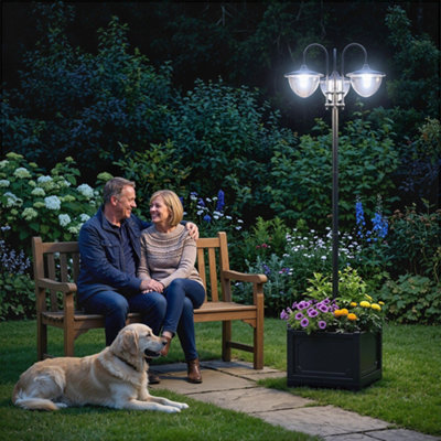 Outsunny 3-Head Led Solar Light Lamp Street Light Post With Planter BaseBlack from B&Q