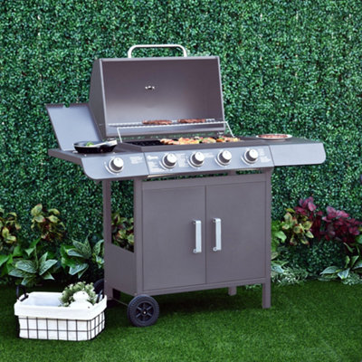 Outsunny Gas Bbq Grill 4 + 1 Stainless Steel Burner Garden Barbecue Cooker from B&Q
