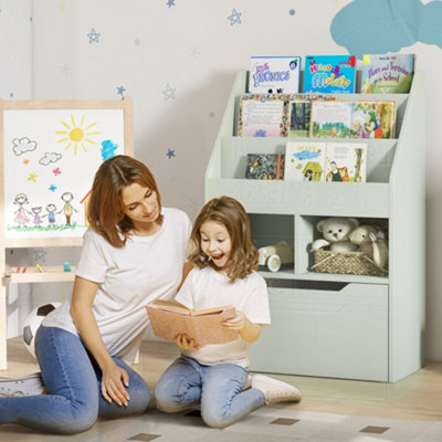 Homcom Kids BookcaseToy Box W/ Storage DrawerWheels For BedroomGreen from B&Q