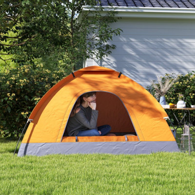 Outsunny Camping Tent For 2 Person Dome Tent W/ Storage Pocket Orange from B&Q