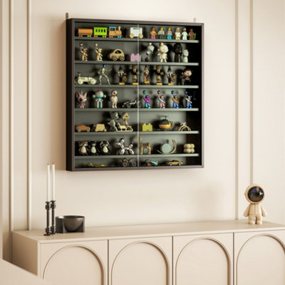 HOMCOM 7-Tier Wall Display Cabinet w/ Adjustable Shelves Glass Doors in Black | Size: Large - Image 10
