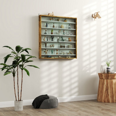 Homcom 7-Tier Wall Display Cabinet W/ Shelves Glass Doors, Rustic Brown - Image 3