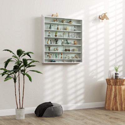 B&Q -  7-Tier Wall Display Cabinet W/ Shelves Glass DoorsWhite