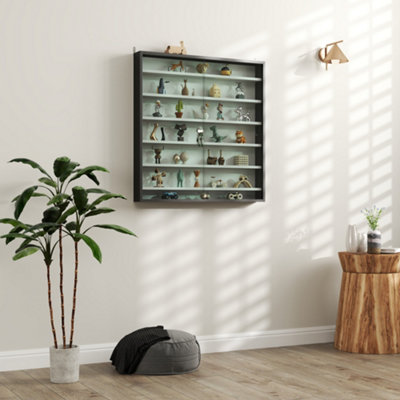 HOMCOM 7-Tier Wall Display Cabinet - Black and White - Glass Doors - Particle Board - Image 9
