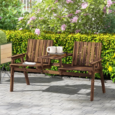 Outsunny 2-Seater Wooden Garden Bench With Armrest, Carbonised Finish