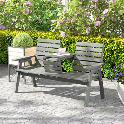 Outsunny Convertable 3-Seater Wood Bench Table Garden W/ Armrests Grey from B&Q