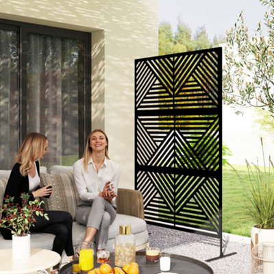Outsunny Decorative Outdoor Divider Privacy Panel With StandRhombus Black from B&Q