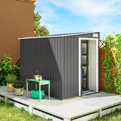Outsunny 7 X 5Ft Garden Shed W/ Foundation Lean To Metal Tool Shed Dark/Grey