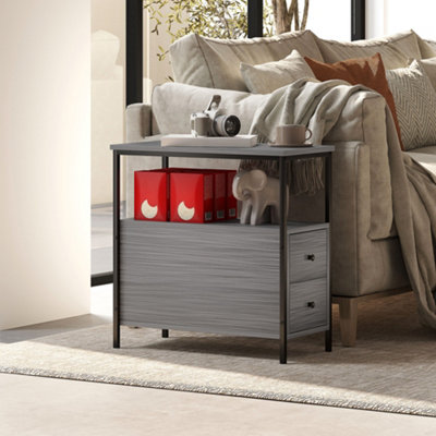 Grey Narrow Side Table Sofa End Table 2 Drawers Storage Shelf Unit - Image 10