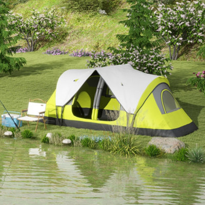 Outsunny 2 Room Camping Tent With Waterproof Rainfly & Screen Panels Yellow from B&Q