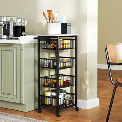 Homcom Unisex Light Grey Kitchen Island On Wheels With Pull-Out Baskets, | : Large - Image 4