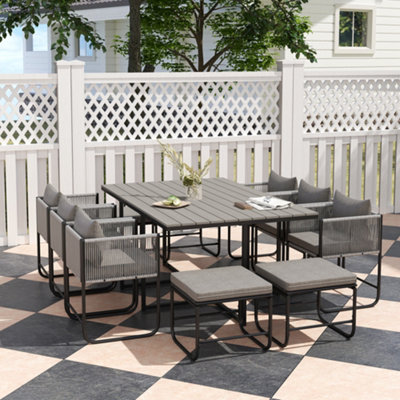 Outsunny Grey 10 Seater Rattan Dining Table Set - Image 9
