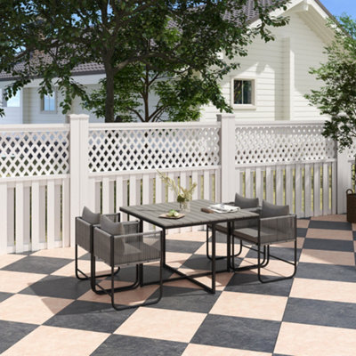 Outsunny 4 Seater Rattan Cube Garden Dining Set Grey - Image 10