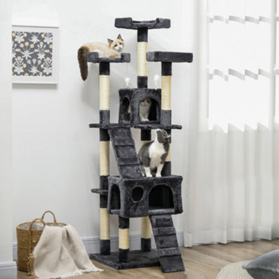 Pawhut Dark Grey Cat Tree Scratcher Activity Centre, Condo Scratching Post Toy Bed In - Image 8