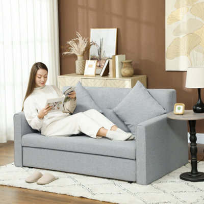 Homcom 2 Seater Sofa Bed Convertible Bed Settee W/ 2 Cushions Light/Grey