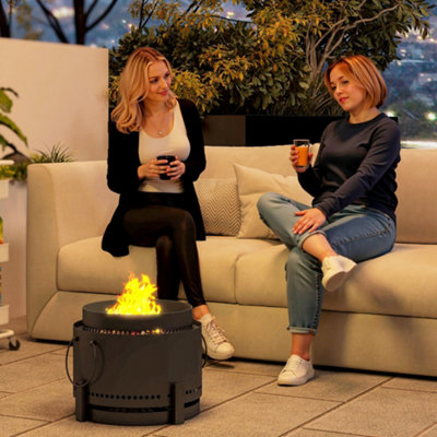 B&Q -  37Cm Smokeless Wood Burning Firepit Metal Fire PitDark Grey
