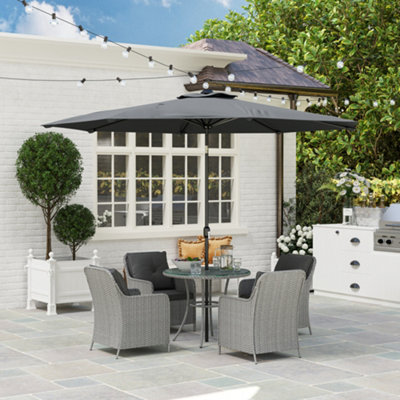 Outsunny Luxury Rattan Garden Dining Set W/ ParasolCushionsLight Grey from B&Q