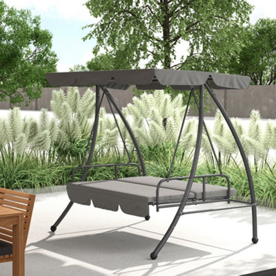 B&Q -  2-In-1 Swing Chair 3 Seater Hammock Cushion Bed Tilt Canopy