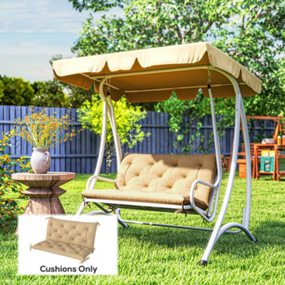 Outsunny 2 Seater Garden Bench Cushion Outdoor Seat Pad With Ties Khaki from B&Q