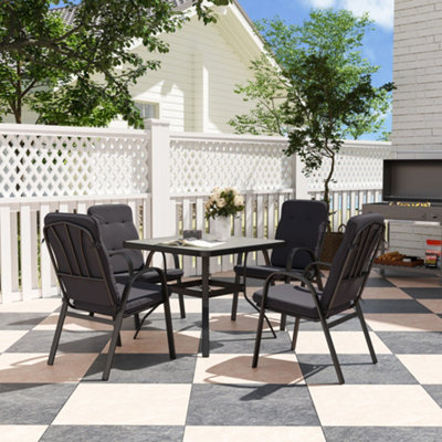 Outsunny Garden Dining SetGlass Table W/ Umbrella Hole Black from B&Q